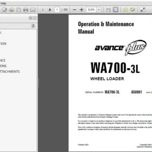 KOMATSU AVANCE PLUS WA700-3L WHEEL LOADER OPERATION & MAINTENANCE MANUAL (SN:A50001 & UP) - PDF DOWNLOAD