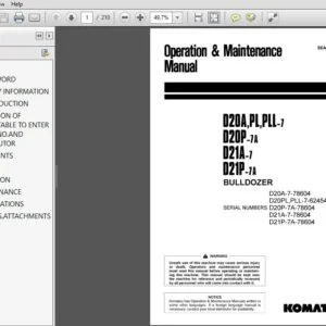 KOMATSU D20A,PL,PLL-7 D20P-7A D21A-7 D21P-7A BULLDOZER OPERATION & MAINTENANCE MANUAL (SEAM000904) - PDF DOWNLOAD