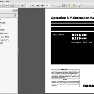 KOMATSU D21A-8E0 D21P-8E0 BULLDOZER OPERATION & MAINTENANCE MANUAL (SN:90219 and up) - PDF DOWNLOAD