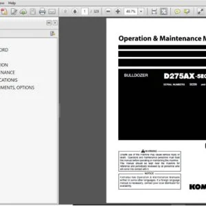 KOMATSU D275AX-5E0 BULLDOZER OPERATION & MAINTENANCE MANUAL (SN:30209 & UP) KOMATSU D275AX-5E0 - PDF DOWNLOAD