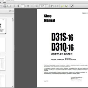 KOMATSU D31S-16 D31Q-16 CRAWLER DOZER SERVICE REPAIR MANUAL (SN:25001 & UP) - PDF DOWNLOAD