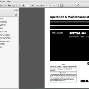 KOMATSU D375A-5E0 BULLDOZER OPERATION & MAINTENANCE MANUAL (SN:50065 & UP) KOMATSU D375A-5E0 - PDF DOWNLOAD