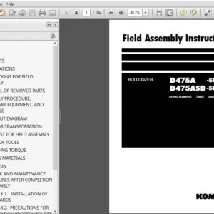 KOMATSU D475A-5E0 D475ASD-5E0 BULLDOZER FIELD ASSEMBLY INSTRUCTION MANUAL (SN:30001 & UP) KOMATSU D475A-5E0 - PDF DOWNLOAD
