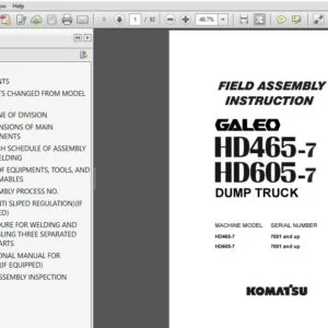 KOMATSU GALEO HD465-7 HD605-7 DUMP TRUCK FIELD ASSEMBLY INSTRUCTION MANUAL (SN:7001 & UP) - PDF DOWNLOAD