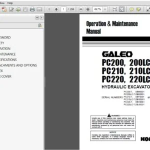 KOMATSU GALEO PC200, 200LC-7, PC210, 210LC-7, PC220, 220LC-7  HYDRAULIC EXCAVATOR OPERATION & MAINTENANCE MANUAL (YEAM200201) - PDF DOWNLOAD