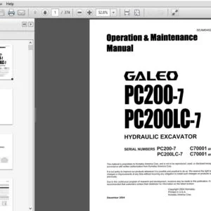 KOMATSU GALEO PC200-7 PC200LC-7 HYDRAULIC EXCAVATOR OPERATION & MAINTENANCE MANUAL (SN:C70001 & UP) - PDF DOWNLOAD