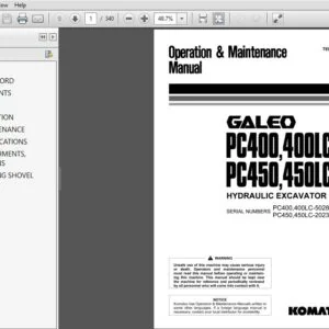 KOMATSU GALEO PC400,400LC-7 PC450,450LC-7 HYDRAULIC EXCAVATOR OPERATION & MAINTENANCE MANUAL (TEN00038-03) - PDF DOWNLOAD
