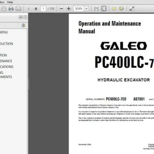 KOMATSU GALEO PC400LC-7E0 HYDRAULIC EXCAVATOR OPERATION & MAINTENANCE MANUAL (SN:A87001 & UP) - PDF DOWNLOAD