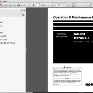 KOMATSU GALEO PC78US-6 HYDRAULIC EXCAVATOR OPERATION & MAINTENANCE MANUAL (SN:11049 & UP) - PDF DOWNLOAD