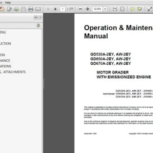 KOMATSU GD530A-2EY, AW-2EY GD650A-2EY, AW-2EY GD670A-2EY, AW-2EY MOTOR GRADER WITH EMISSIONIZED ENGINE OPERATION & MAINTENANCE MANUAL (SN:210098 & UP) - PDF DOWNLOAD