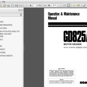 KOMATSU GD825A-2 MOTOR GRADER OPERATION & MAINTENANCE MANUAL (SN:12107 & UP) KOMATSU GD825A 2 - PDF DOWNLOAD