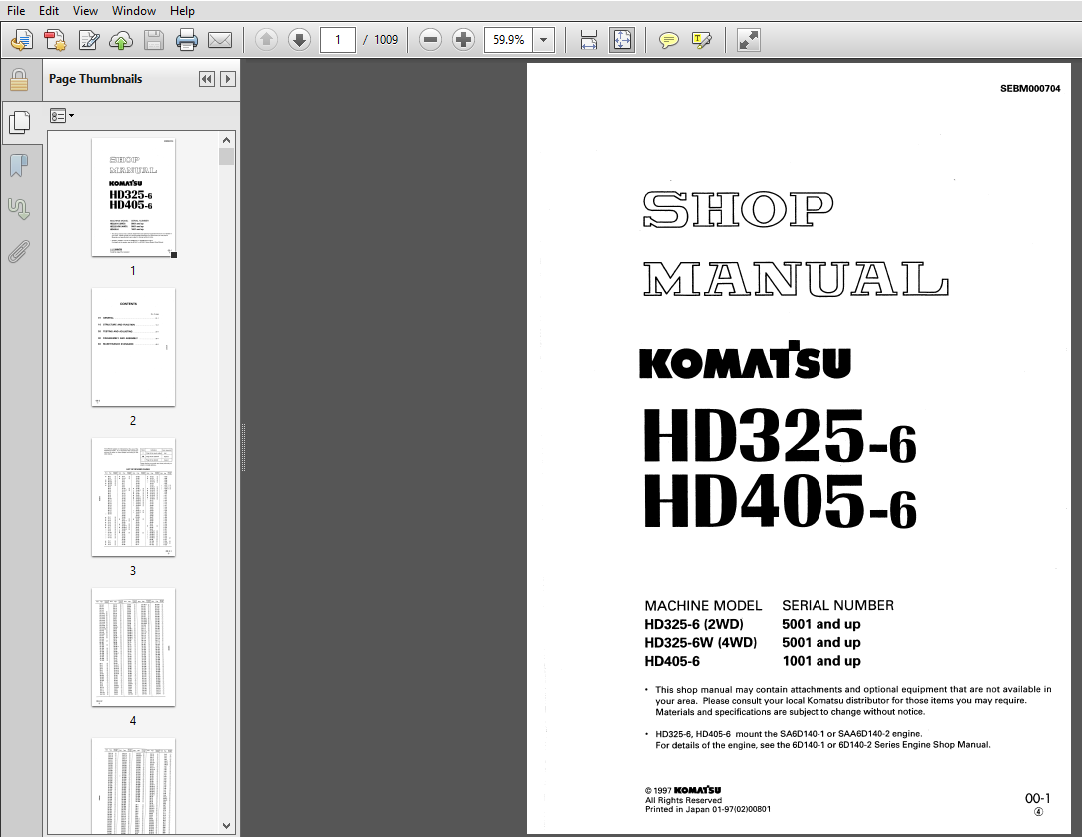 KOMATSU HD325-6 HD405-6 SERVICE REPAIR MANUAL - PDF DOWNLOAD