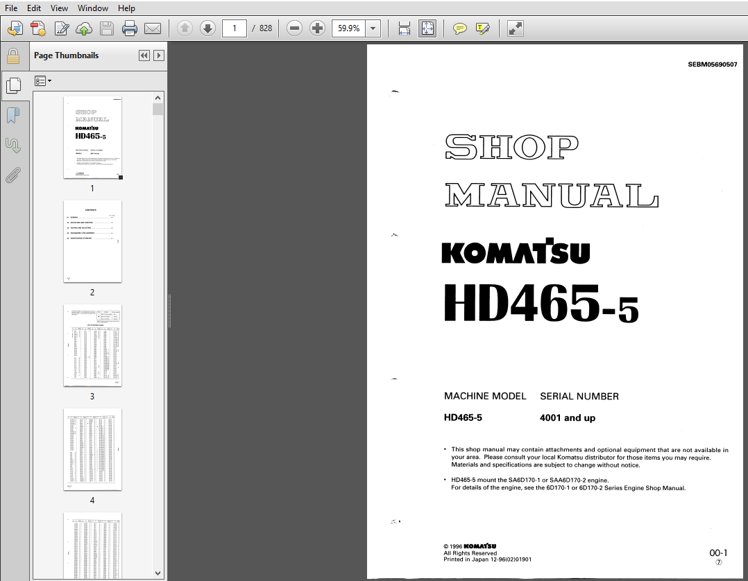 KOMATSU HD465-5 Rigid Dump Truck Service Repair Workshop Manual - PDF