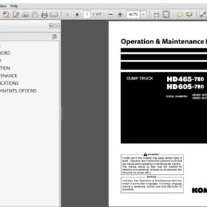 KOMATSU HD465-7E0 HD605-7E0 DUMP TRUCK OPERATION & MAINTENANCE MANUAL (SN:10739 & UP) - PDF DOWNLOAD