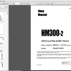 KOMATSU HM300-2 ARTICULATED DUMP TRUCK SERVICE REPAIR MANUAL (SN: A11001 & up ) - PDF Download
