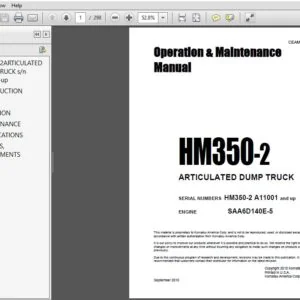 KOMATSU HM350-2 ARTICULATED DUMP TRUCK Operation & Maintenance Manual (SN:HM350-2 A11001 and up) - PDF DOWNLOAD