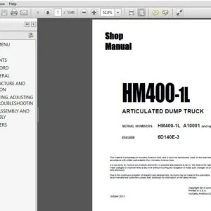 KOMATSU HM400-1L ARTICULATED DUMP TRUCK SERVICE REPAIR MANUAL (SN:A10001 & UP) - PDF DOWNLOAD