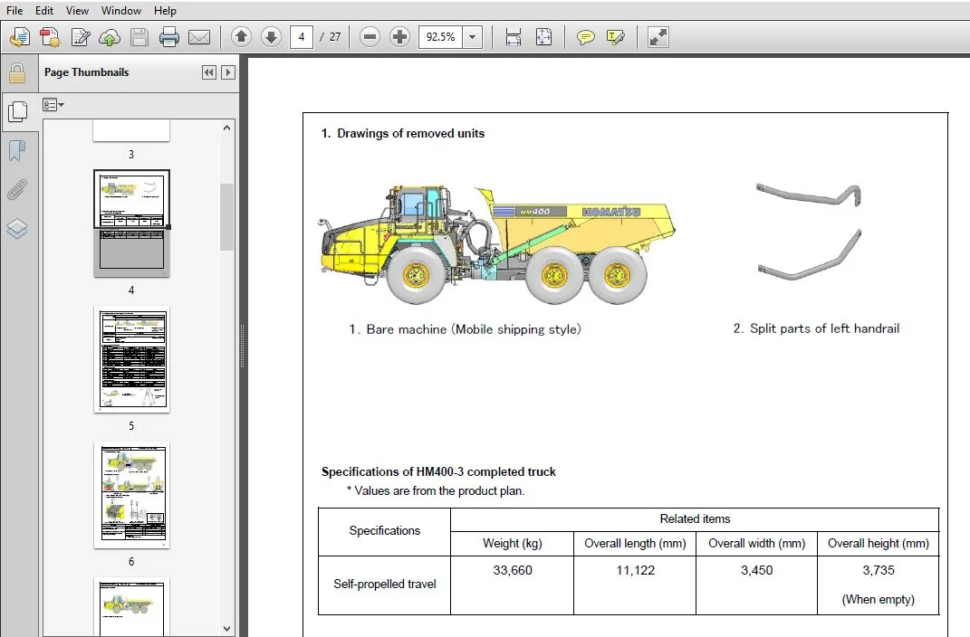 KOMATSU HM400-3 ARTICULATED DUMP TRUCK Field Assembly Instruction MANUAL (SN:3001 & UP) KOMATSU HM400-3 - PDF DOWNLOAD - Image 4