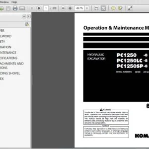 KOMATSU PC1250 -8 PC1250LC -8 PC1250SP-8 HYDRAULIC EXCAVATOR OPERATION & MAINTENANCE MANUAL (SN:30165 & UP) - PDF DOWNLOAD