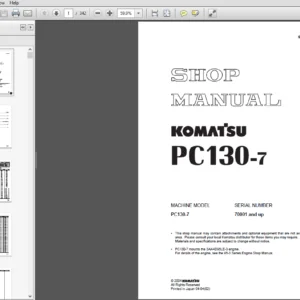 KOMATSU PC130-7 Hydraulic Excavator Service Repair Workshop Manual - PDF Download