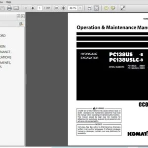 KOMATSU PC138US-8 PC138USLC-8 HYDRAULIC EXCAVATOR OPERATION & MAINTENANCE MANUAL (SN:20001 & UP) - PDF DOWNLOAD
