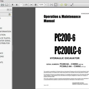 KOMATSU PC200-6 PC200LC-6 HYDRAULIC EXCAVATOR OPERATION & MAINTENANCE MANUAL (SN:C30092 & UP) - PDF DOWNLOAD
