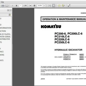 KOMATSU PC200-6,PC200LC-6 PC210LC-6 PC220LC-6 PC250LC-6 HYDRAULIC EXCAVATOR OPERATION & MAINTENANCE MANUAL (SN:A80001 & UP) - PDF DOWNLOAD