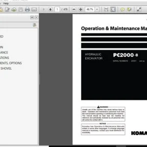 Komatsu PC2000-8 Excavator Operator Manual (SN 20001+) PDF Download