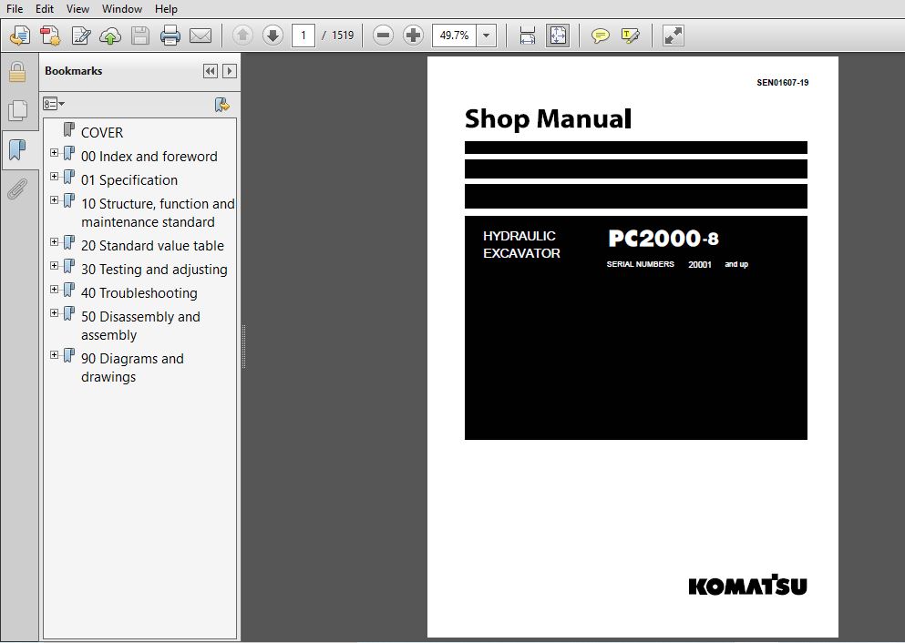 Komatsu Pc00 8 Hydraulic Excavator Shop Manual Sen 19 Pdf Download Heydownloads Manual Downloads