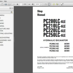 KOMATSU PC200LC-6LE PC210LC-6LE PC220LC-6LE PC250LC-6LE HYDRAULIC EXCAVATOR SERVICE REPAIR MANUAL (SN:A83001 & UP)