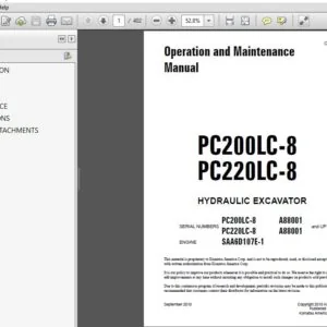 Komatsu PC200LC-8 PC220LC-8 Excavator Operator Manual (SN A88001+) PDF