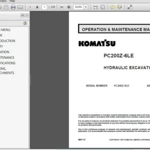 KOMATSU PC200Z-6LE HYDRAULIC EXCAVATOR OPERATION & MAINTENACE MANUAL (SN:A83001 & UP) - PDF DOWNLOAD