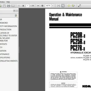 KOMATSU PC20R-8 PC25R-8 PC27R-8 HYDRAULIC EXCAVATOR OPERATION & MAINTENANCE MANUAL (SN:10001 & UP) - PDF DOWNLOAD