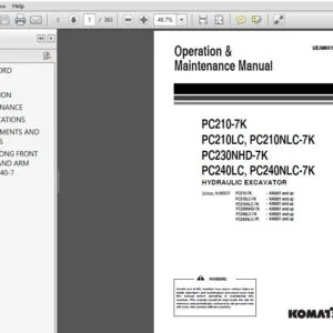 KOMATSU PC210-7K PC210LC, PC210NLC-7K PC230NHD-7K PC240LC, PC240NLC-7K HYDRAULIC EXCAVATOR Operation & Maintenance Manual - PDF DOWNLOAD