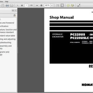 KOMATSU PC228US -3E0 PC228USLC-3E0 HYDRAULIC EXCAVATOR SERVICE REPAIR MANUAL (SN:40001 & UP) - PDF DOWNLOAD