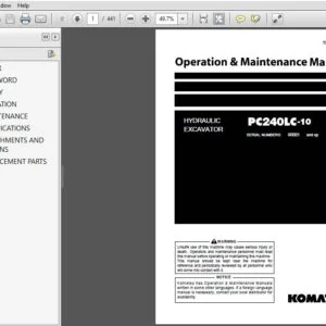 KOMATSU PC240LC-10 HYDRAULIC EXCAVATOR OPERATION & MAINTENANCE MANUAL (SN:90001 and up) KOMATSU PC240LC-10 - PDF DOWNLOAD