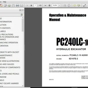 KOMATSU PC240LC-10 HYDRAULIC EXCAVATOR Operation & Maintenance Manual (SN:A20001 and up) KOMATSU PC240LC-10 - PDF DOWNLOAD