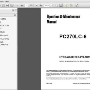 KOMATSU PC270LC-6 HYDRAULIC EXCAVATOR OPERATION & MAINTENANCE MANUAL (SN:A83001 & UP) - PDF DOWNLOAD
