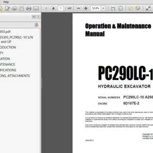 KOMATSU PC290LC-10 HYDRAULIC EXCAVATOR Operation & Maintenance Manual (SN:A25001 and up) KOMATSU PC290LC-10