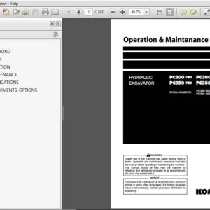 KOMATSU PC300-7E0 PC300LC-7E0 PC350-7E0 PC350LC-7E0 HYDRAULIC EXCAVATOR OPERATION & MAINTENANCE MANUAL (TEN00117-08) - PDF Download