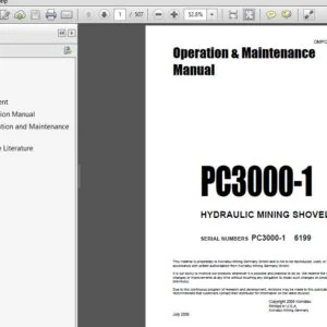 KOMATSU PC3000-1 HYDRAULIC MINING SHOVEL Operation & Maintenance Manual (SN:PC3000-1 6199) KOMATSU PC3000-1