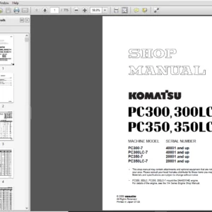 KOMATSU PC300,300LC-7 PC350,350LC-7 SERVICE REPAIR MANUAL (SN:40001 & UP,SN:20001 & UP) - PDF Download