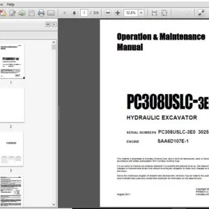 KOMATSU PC308USLC-3E0 HYDRAULIC EXCAVATOR Operation & Maintenance Manual (SN:30258 and up) - PDF DOWNLOAD