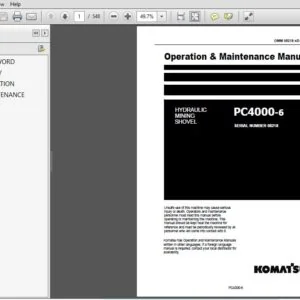 KOMATSU PC4000-6 HYDRAULIC MINING SHOVEL OPERATION & MAINTENANCE MANUAL (SN:08218) KOMATSU PC4000 6 - PDF DOWNLOAD