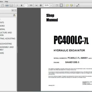 KOMATSU PC400LC-7L HYDRAULIC EXCAVATOR SHOP MANUAL SL NO PC400LC-7L A86001 & up ENGINE SAA6D125E-3 - PDF DOWNLOAD