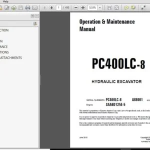 KOMATSU PC400LC-8 HYDRAULIC EXCAVATOR Operation & Maintenance Manual (SN:A88001 and UP) - PDF DOWNLOAD