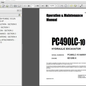 KOMATSU PC490LC-10 HYDRAULIC EXCAVATOR Operation & Maintenance Manual (SN:A40001 and up) KOMATSU PC490LC-10 - PDF DOWNLOAD