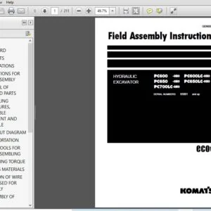 KOMATSU PC600-8E0 PC600LC-8E0 PC650-8E0 PC650LC-8E0 PC700LC-8E0 HYDRAULIC EXCAVATOR Field Assembly Instruction MANUAL (SN:65001 & UP) - PDF DOWNLOAD