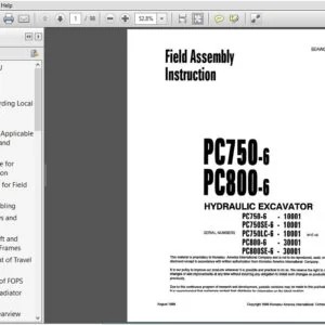 KOMATSU PC750-6 PC800-6 HYDRAULIC EXCAVATOR Field Assembly Instruction MANUAL (SN:10001 & UP) - PDF DOWNLOAD