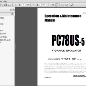 KOMATSU PC78US-5 HYDRAULIC EXCAVATOR OPERATION & MAINTENANCE MANUAL (SN:1001 and up) KOMATSU PC78US 5 - PDF DOWNLOAD